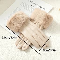 Winter Luxury Women's PU Leather Gloves Wrist Soft Faux Fur Trim Cuff Fashion Elegant Party Warm Touch Screen Drive Cycling