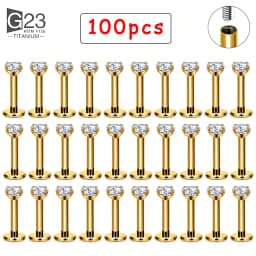 50/100Pcs ASTM F136 Titanium Labret Piercing 16G Flatback CZ Ear Lip Stud Cartilage Tragus Earring Tongue Stud Body Jewelry