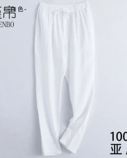 Men's Cotton Linen Solid Color Casual Pants with Elastic Waist Street Wear Jogging Loose Sports Pants
