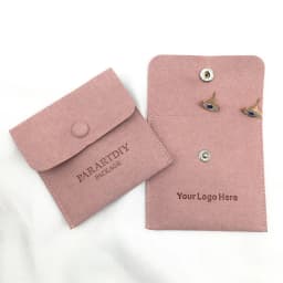 50 Personalized Logo Size Microfiber Jewelry Gift Pouch Velvet Snap Button Rings Earrings Packaging Organizer Wedding Favors Bag
