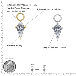 Right Grand ASTM F136 Titanium Small Kite Cubic Zirconia Charm for Lobe Ear Piercing Huggie Hoop Earrings