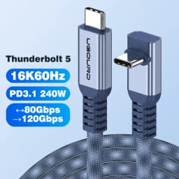 UGOURD Thunderbolt 5 USB4 Gen4 Cable 90 Degree Right Angle Elbow 80Gbps 16K Braided USB‑C to C 240W Fast Charging Cable For EGPU