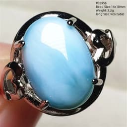 Natural Blue Larimar Oval Adjustable Ring Jewelry Water Pattern Real Larimar For Women Men Healing Fashion Stone AAAAAA