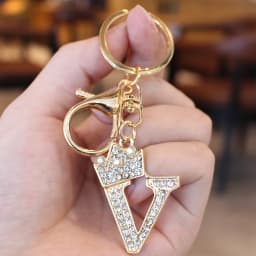 26 Initial Letter Rhinestone Keychain For Women Charm Crystal Crown Gold Plated Key Ring Bag Car Key Chains DIY Accessoreis