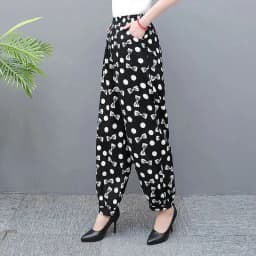 Cotton Silk Pants Women New Spring Summer Elastic High Waist Harem Pants Fashion Printed Casual Wide Leg Pants Female Trousers