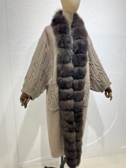 New Luxury Winter Real Natural Fox Fur Collar Woolen Blends Knit Long Overcoats Women Loose Warmth Cashmere Fur Jacket