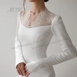 Elegant V-Neck Satin Wedding Dresses Bridal Long Sleeve Sweep Train Zipper Back Mermaid Bridal Gown свадебное платье Customized