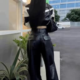 Fashionable Wide Leg Pants for Spring and Autumn Women's New High Waisted Straight Leg Loose Floor Length Casual Leather Pants