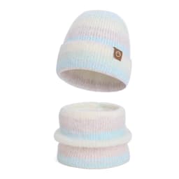 Winter Cap Gloves Scarf Set Women GradientColor Knitted Hat Thickened Fleece Lining Skullcap Outdoor Cycling Windproof Beanies