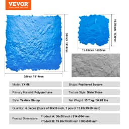 VEVOR Concrete Stamps Mat Concrete Texturing Skin Polyurethane Stamp Stone Tile Texture Mat Slate floor Imprint Concrete Molds