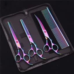 Purple Dragon Pet Scissors 7'' Stainless Dog Groomming Scissors Kit Straight Shears Thinning Shears Chunker Curved Shears Z3003