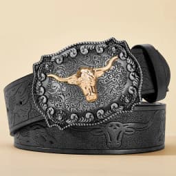 2026 New Men's Western Cowboy Belt - Cool Handsome Black PU BELT Material Embossed Design and Stylish Alloy Buckle Men Belt