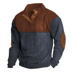 Men's Hoodies Spring And Autumn Corduroy Casual Patchwork Stand Collar Button Sports Hoodie Man Clothing