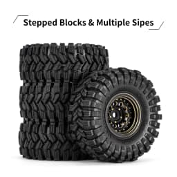 INJORA Black Coating Brass 1.0" Beadlock Wheel Tires Set for 1/24 1/18 RC Crawler Car Axial SCX24 AX24 TRX4M FCX24