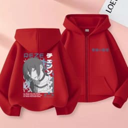 Anime Chainsaw Man Reze Double Sided Print Zipper Hoodie Men Women Fashion Oversized Zip Up Jacket Male Retro Cotton Sweatshirt