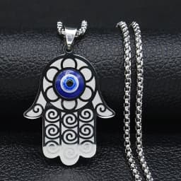 Islam Hamsa Evil Blue Eye Necklace Stainless Steel Turkish Eye Chain Bracelet Greek Jewelry Ojo Turco Acero Inoxidable N1137S02