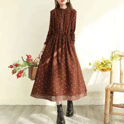 Spring Floral Print Maxi Dr Women's Clothing Vintage Forest System Cut Label Large Swing Dr Long Sve round Ne A-Li...