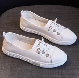 Genuine Leather Casual Sneakers for Women Spring Summer Lace Up Flats Girls Loafers Shoes Ladies Vulcanized Shoes White