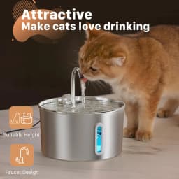ZYFeeder 2.2L Automatic Cat Water Fountain Square Stainless Steel Bowl Pet Water Feeder Dog Water Fountain Silent(No 5V 1A Plug)