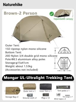 Naturehike Mongar 1 2 3 Base/UL/PRO Camping Tent Ultralight Outdoor Waterproof Hiking Tent 1 2 3 Person Backpacking Tent