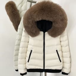 OFTBUY Quilted Zipper Pockets Women Short Down Jacket Goose Down Coat with Real Fox Fur Hood New Winter Puffer Coat Female