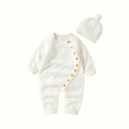 Baby Rompers Clothes Spring Autumn Solid Full Sleeve Knitted Newborn Infant Boys Girls Jumpsuits Hats Outfits Sets 0-18m Costume