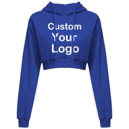 Customized Logo Print Crop Hoodie Women Spring Autumn Pullovers Ladies Solid Color Drawstring Hooded Full Sleeve Sweatshirt