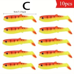 Ackibbik 10pcs Silicone Soft Bait Paddle Tail Swimbait 8cm Artificial Fishing Lure for Walleye Bass Pike Tackle T-Tail Swimbait