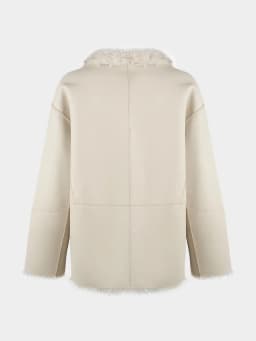 IG Women Cream White Reversible Stand Collar Single Button Mid-Length Coat, Patch Pockets, Winter Warm Elegant Casual Commute