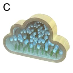 DIY Cloud Mirror Tulip Lamp Night Light Girl Bedroom Ornaments Photo Frame Handmade Glass Bedside Sleep Light Christmas Gifts 