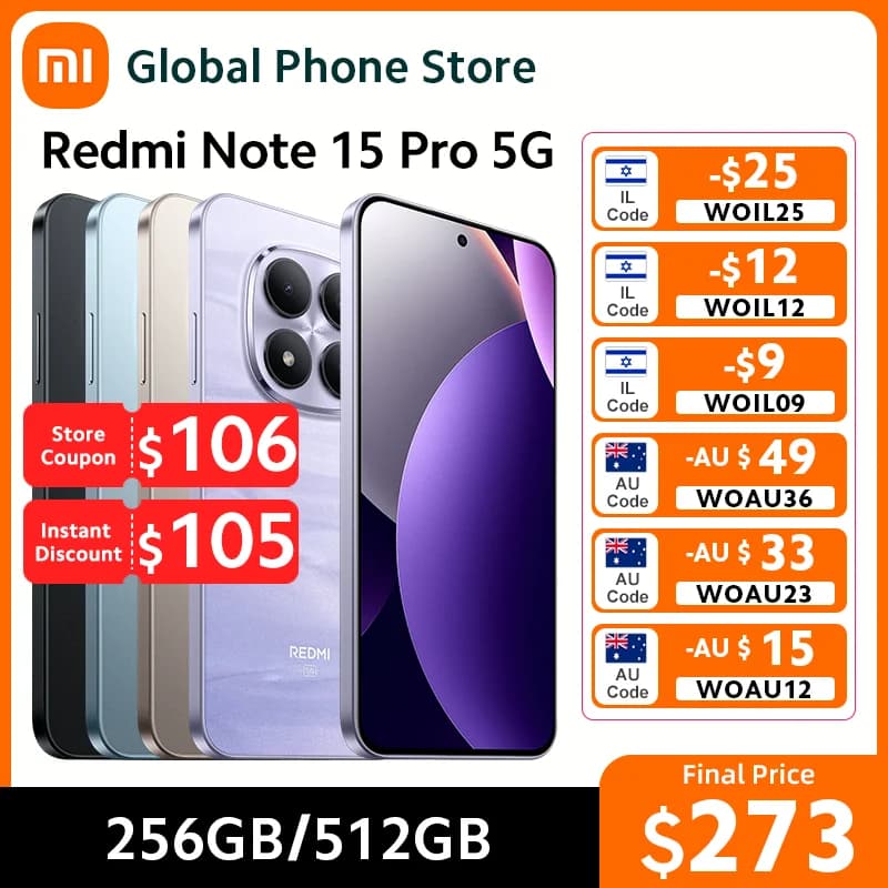 Xiaomi Redmi Note 15 Pro 5G Smartphone Global Version 200MP Camera 45W 6580mAh 6.83'AMOLED Display MTK Dimensity 7400-Ultra