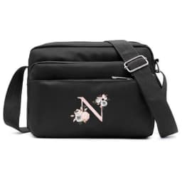 New Simple Black Storage Bag Multi-layer Travel Leisure One Shoulder Crossbody Bag Pink Flower Letter Series Printing Pattern