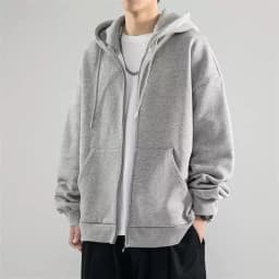 Men's Spring Autumn Winter Fleece Lined Hooded Open Cardigan Jacket Trendy Casual Loose Top Zipper Style Youth Popular