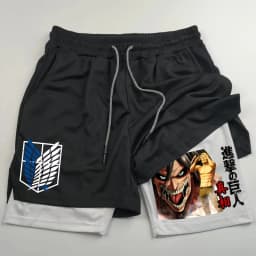 Attack on Titan Anime Collaboration Printing 2-in-1 Sports Shorts Summer New Men's and Women's Fitness Running Leggings Shorts