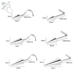 ZS 1 Piece 20G Stainelss Steel Long Spike Nose Stud Men Women Black L/I/S Shapes Nose Piercings Cone Nostril Piercings 6/8/10MM
