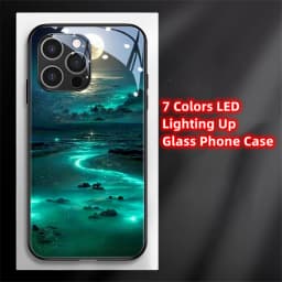 2026 Pretty Galaxy Beach Smart LED Light Glow Tempered Glass Phone Case For iPhone Air 18 17 16 E 15 14 13 12 11 Pro Max