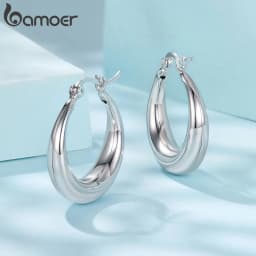 BAMOER White Gold Plated Hoop Earrings Chunky Earring with 925 Sterling Silver Ear Buckles Punk Women Hypoallergenic Ear Jewelry