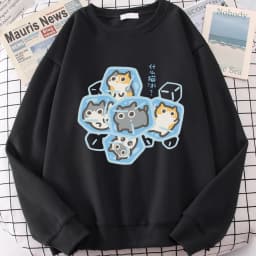 Ice Cat Fun Cartoons Cats Cute Print Sweatshirt Men Women Harajuku Crewneck Hoodie Autumn Prints Sportswear Hip Hop Loose Hoody