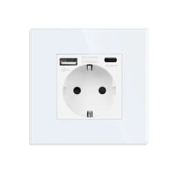 Bingoelec Power Socket,16A EU Standard Electrical Outlet 86mm*86mm White Crystal Glass Panel Wall Socket