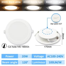 10pcs CCT Spot Downlight Recessed LED Ceiling Light 3 Color Adjusted AC100-240V Dial Swich 3000K/4000K/6500K Indoor Lighting