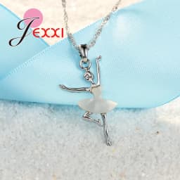 Elegant 925 Sterling Silver Ballet Dance Girl Pendant Necklace Earrings Set for Women Girls Wedding Party Fashion Jewelry Gifts