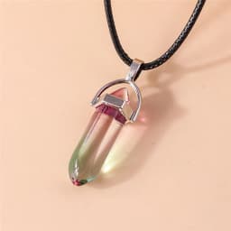 Natural Stone Quartz Lapis Opal Amethyst Pink Crystal Stone Hexagonal Column Pendant Necklaces Leather Chain Bullet Necklace