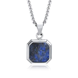 Vnox Mens Necklaces, Geometric Square Natural Stone Shell Pendant, Black Gold Color Stainless Steel Collar