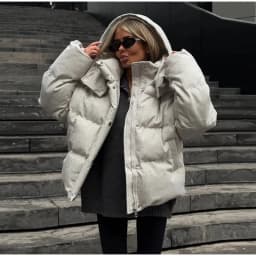 Hooded Stand Collar Fitted Puffer Coat Zip‑Up Oversized 2026 Winter Women Warm Padded Jacket Glam Causal Lady Cotton‑Padded Coat