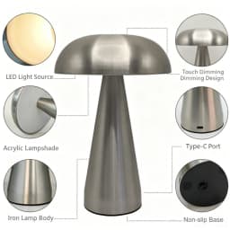 Retro Mushroom Table Lamp LED Touch Control 3 Color Dimming Rechargeable Night Light Coffee Bar Restaurant Desktop Decor Lamp