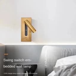 Modern LED Wall Lamp Embedded Wall Lamp Bedroom Bedside Living Room Study Indoor Reading Light Black/copper with USB Interface
