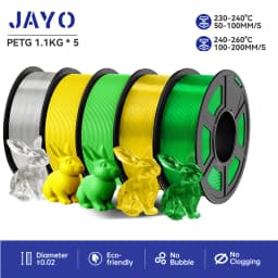 JAYO Filaments PETG 5 Rolls Mixed Colors 3D Printer Filament 1.75mm 100% No Bubble FDM 3D Printer Materials DIY Gift 1.1KG/1 Rol