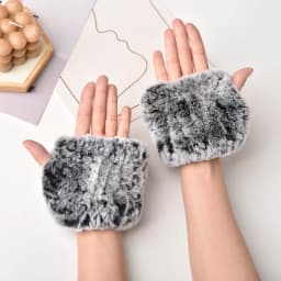Women's Natural Rex Rabbit Fur Gloves Elastic Knitted Real Fur Mittens Winter Warm Wrist Guards with Exposed Fingers