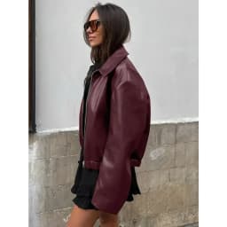 Angola Red Leather Jacket Zip Motorbike Jackets Bomber Jacket Fashion Outerwear Autumn Winter Tops Women Clothes Coat Streetwear