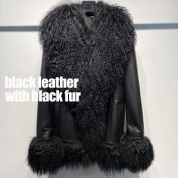 YOLOAgain Real Mongolia Sheep Fur Collar Real Leather Jacket Coat Women